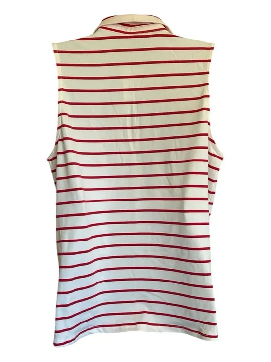 NWT Bobeau White Ivory Sleeveless Collared Top with Red Stripes Size M - Picture 3 of 6